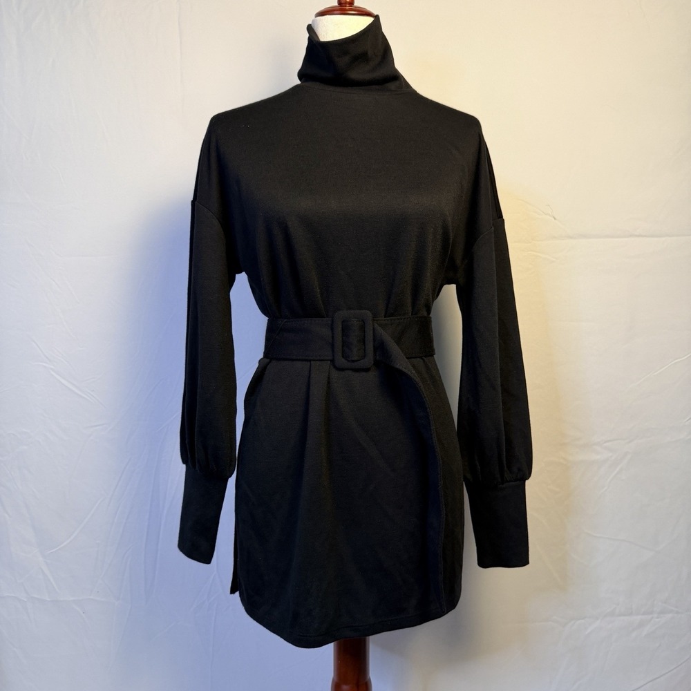 Ann Taylor Black Turtleneck Belted Long-Sleeve tunic. Retro vibes small